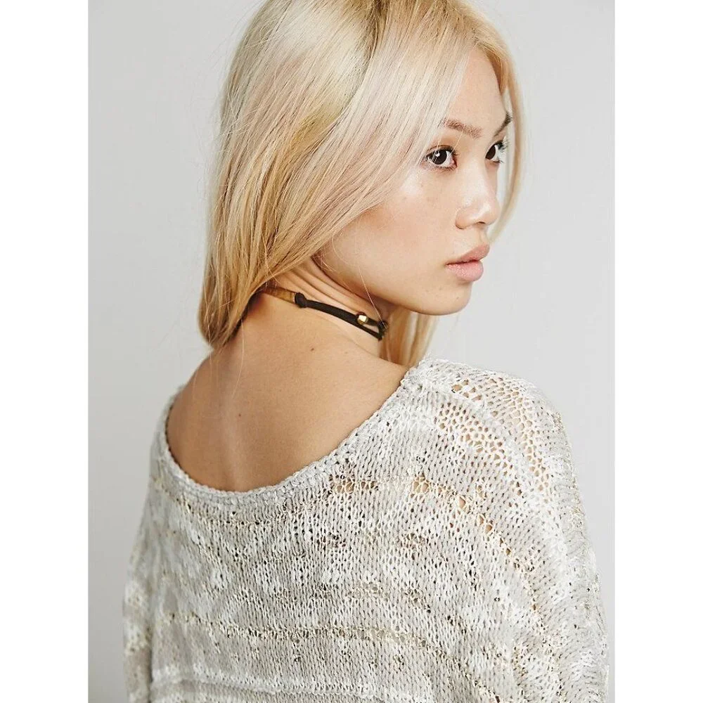 RARE NWT Free People Ivory Metallic Shimmer Slouchy On-Off Shoulder Knit Sweater